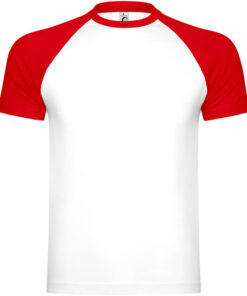 Männer Baseball T-Shirt – Vorderansicht in Weiß / Rot